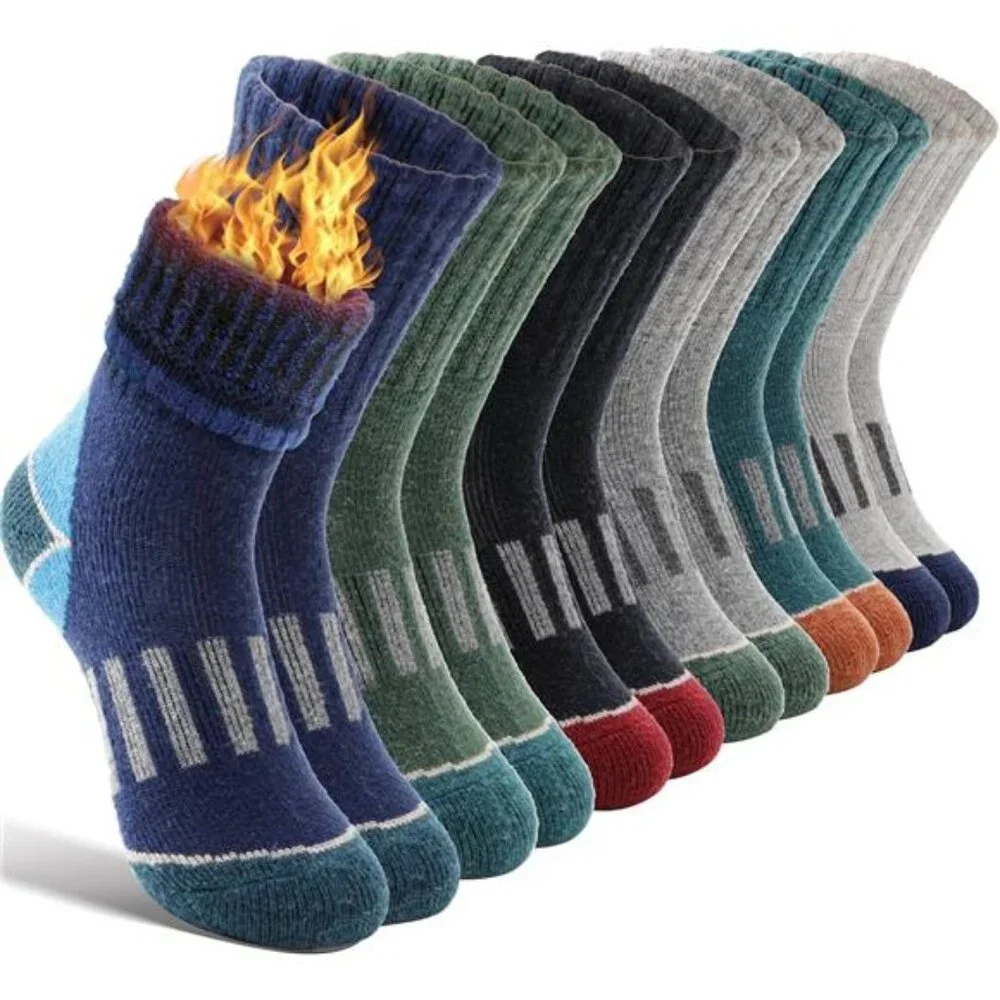 6 Pairs Kids Merino Wool Hiking Socks Thermal Winter Warm Cushion Crew Socks